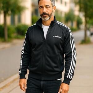 Adidas Track Jacket Men’s Full Zip Windbreaker Polyester Gym Active Black Large